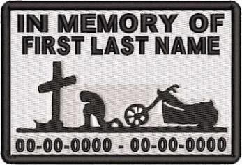 In Memory Of Patches Full Embroidered Cross and Motorcycle Rider No Sky -White